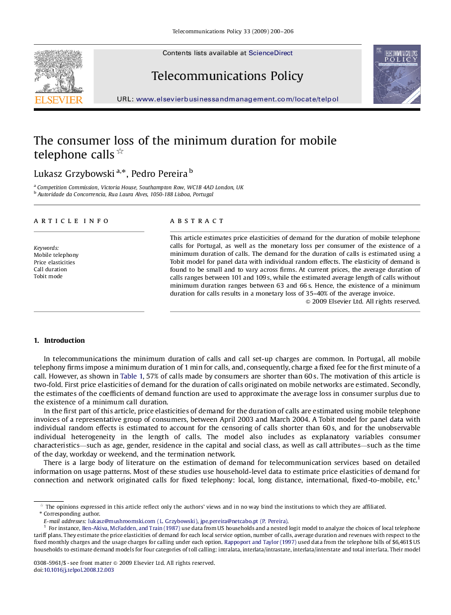 The consumer loss of the minimum duration for mobile telephone calls 