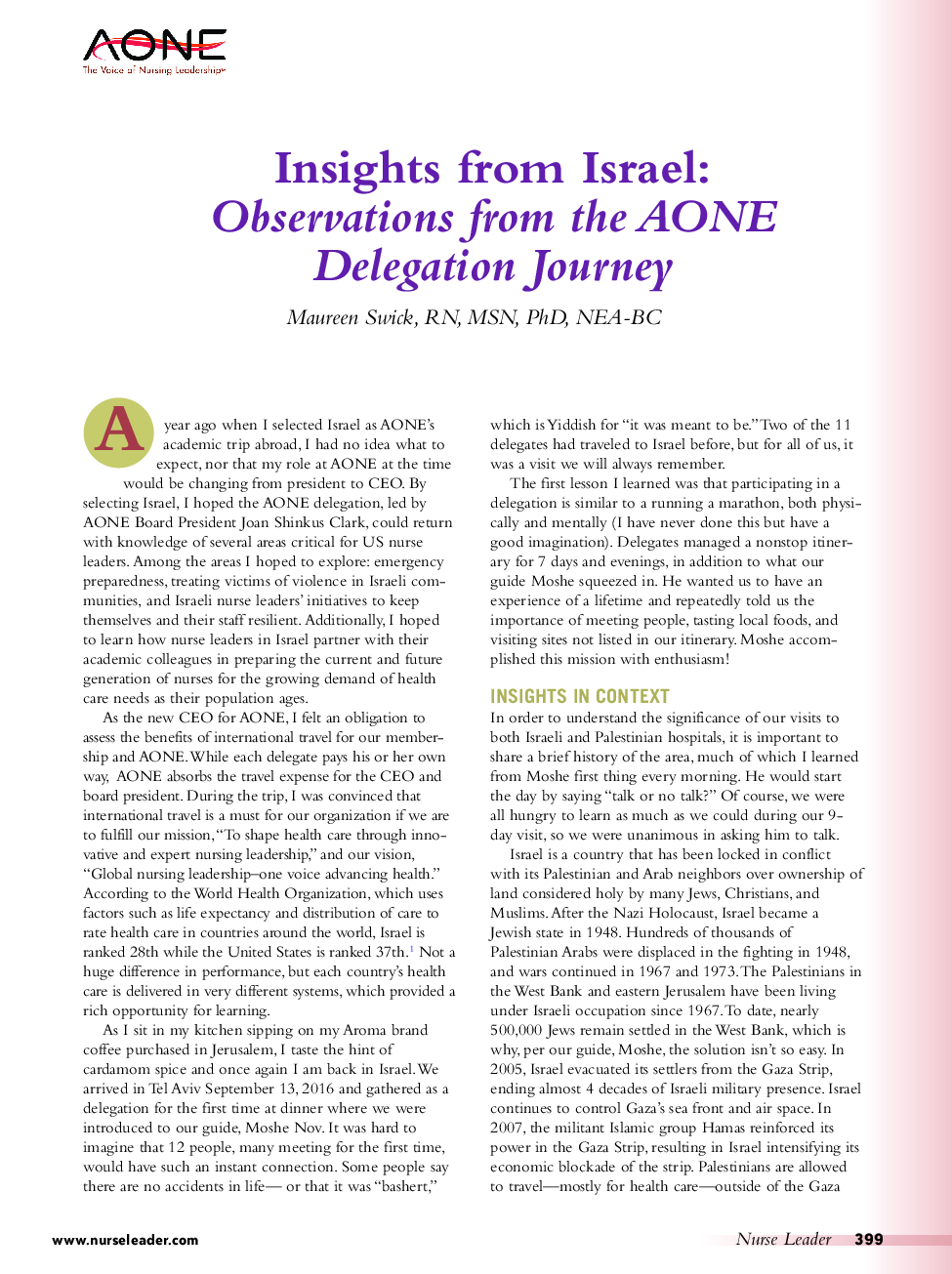 Insights from Israel: Observations from the AONE Delegation Journey