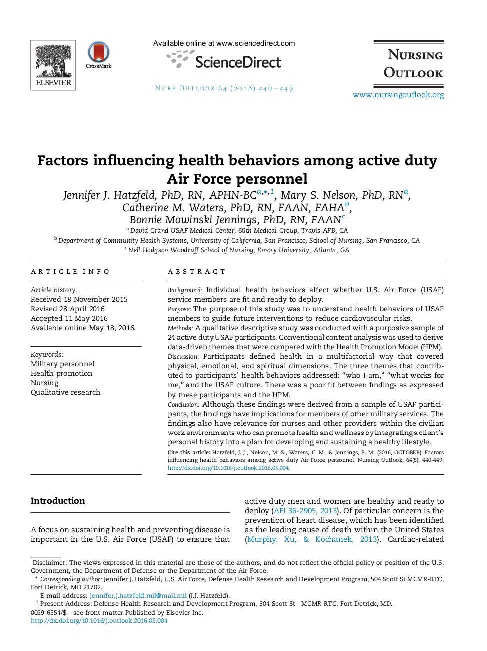 Special Issue: Military and Veteran HealthFactors influencing health behaviors among active duty Air Force personnel