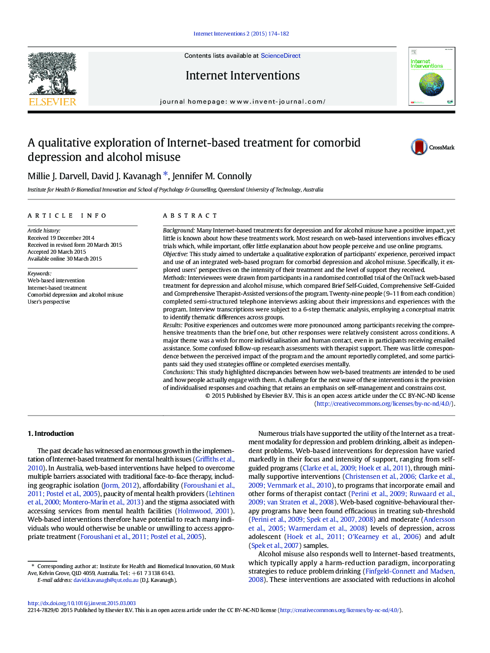 A qualitative exploration of Internet-based treatment for comorbid depression and alcohol misuse