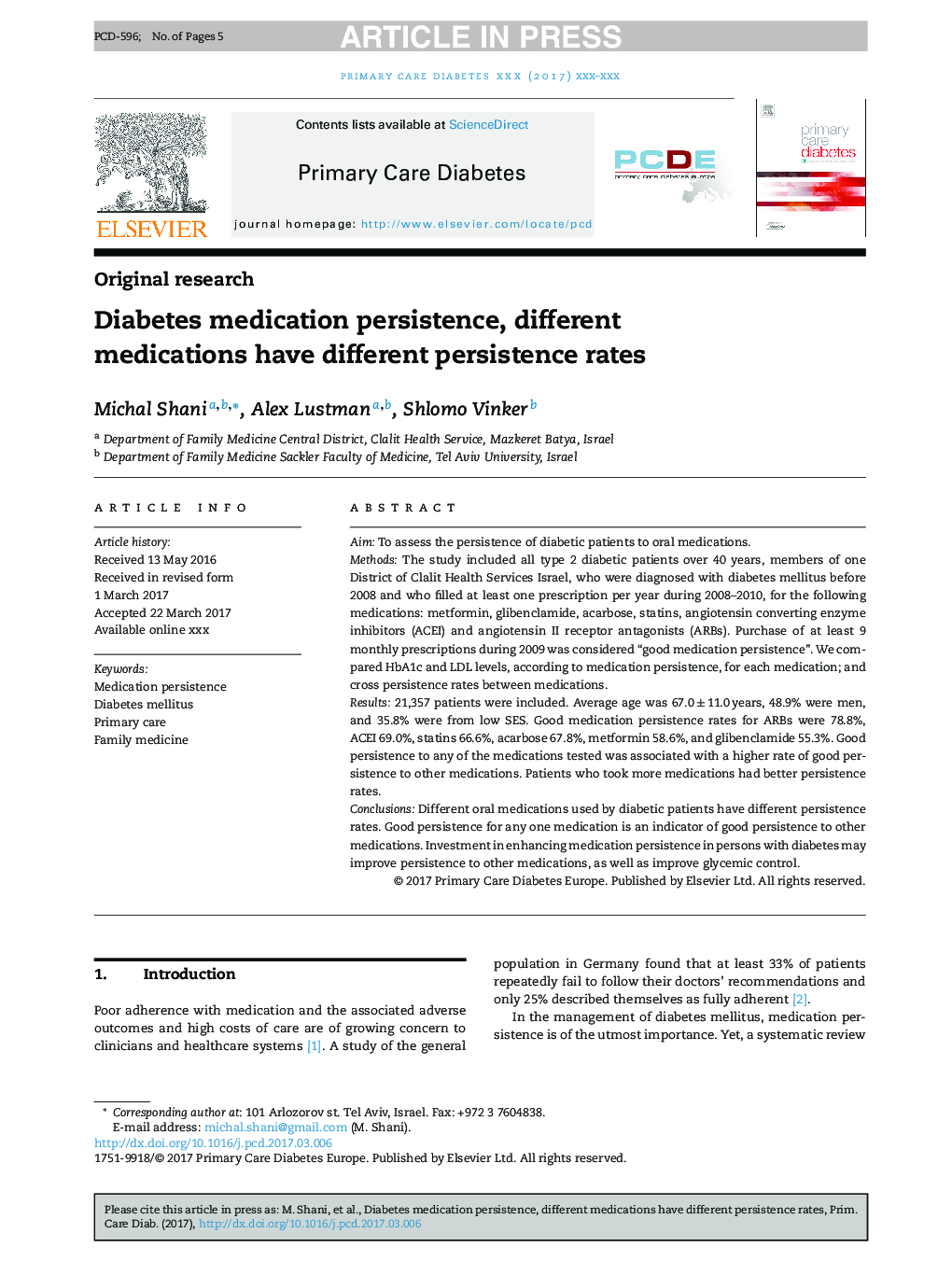 Diabetes medication persistence, different medications have different persistence rates