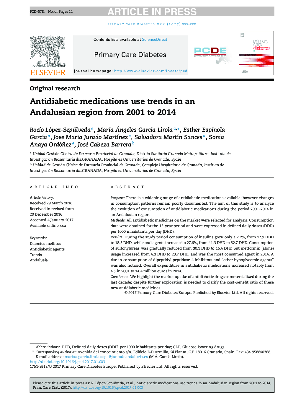 Antidiabetic medications use trends in an Andalusian region from 2001 to 2014