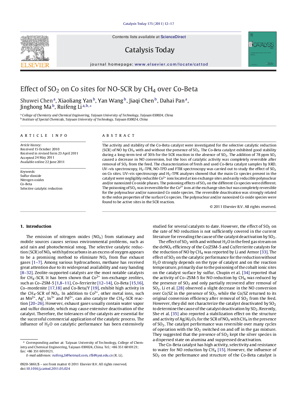 Effect of SO2 on Co sites for NO-SCR by CH4 over Co-Beta