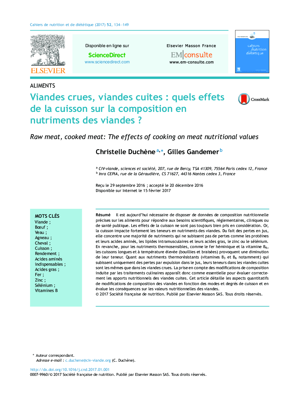 Viandes crues, viandes cuitesÂ : quels effets de la cuisson sur la composition en nutriments des viandesÂ ?