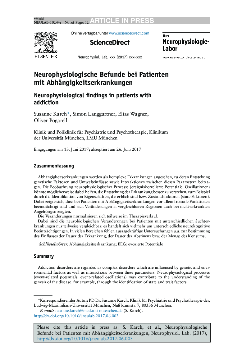 Neurophysiologische Befunde bei Patienten mit Abhängigkeitserkrankungen