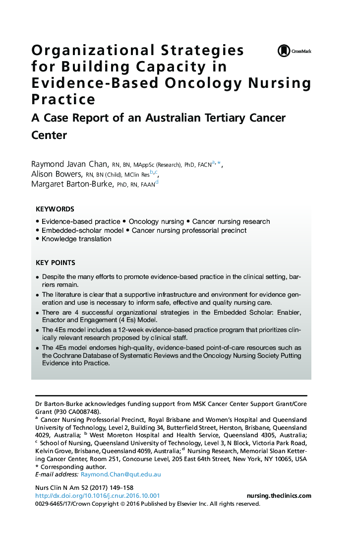 Organizational Strategies for Building Capacity in Evidence-Based Oncology Nursing Practice