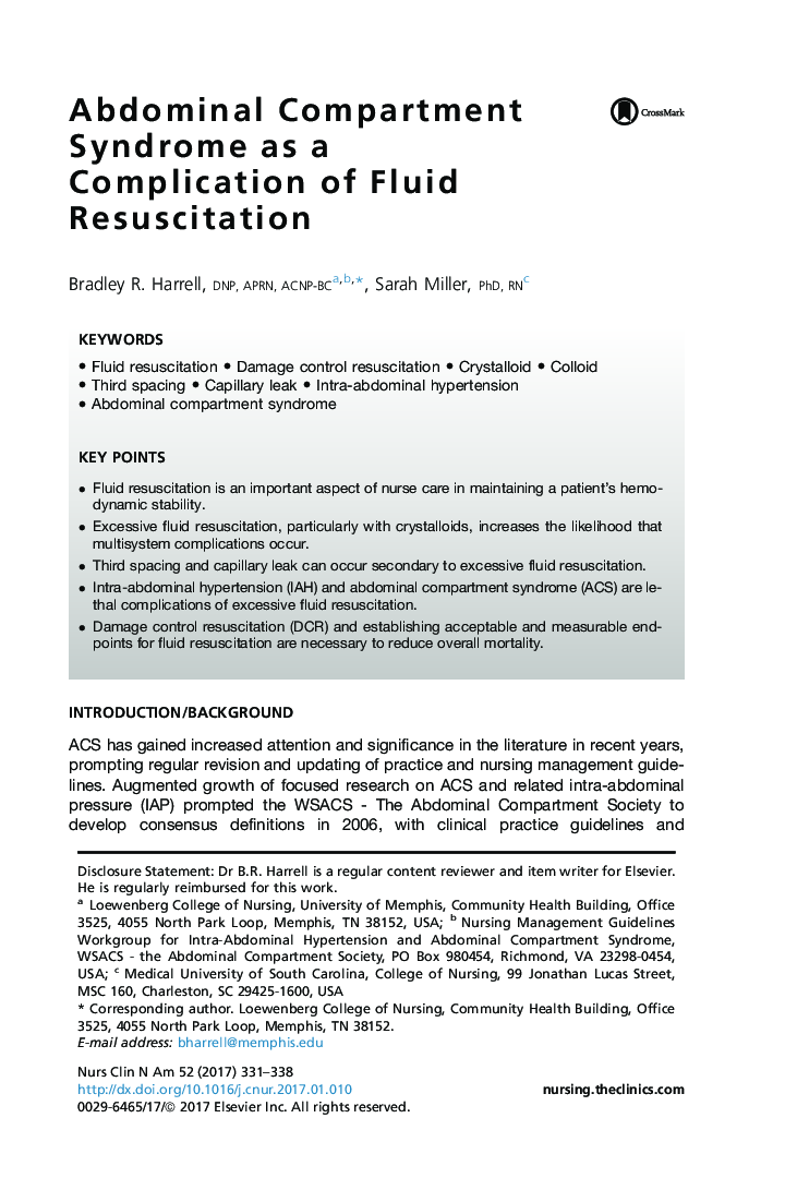 Abdominal Compartment Syndrome as a Complication of Fluid Resuscitation