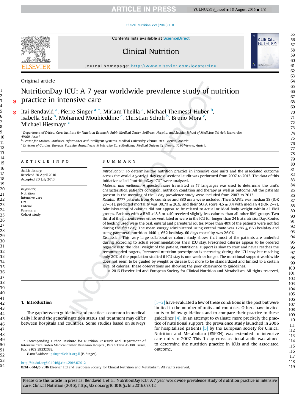 NutritionDay ICU: A 7 year worldwide prevalence study of nutrition practice in intensive care