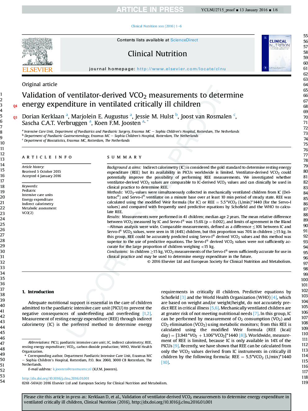 Validation of ventilator-derived VCO2 measurements to determine energy expenditure in ventilated critically ill children