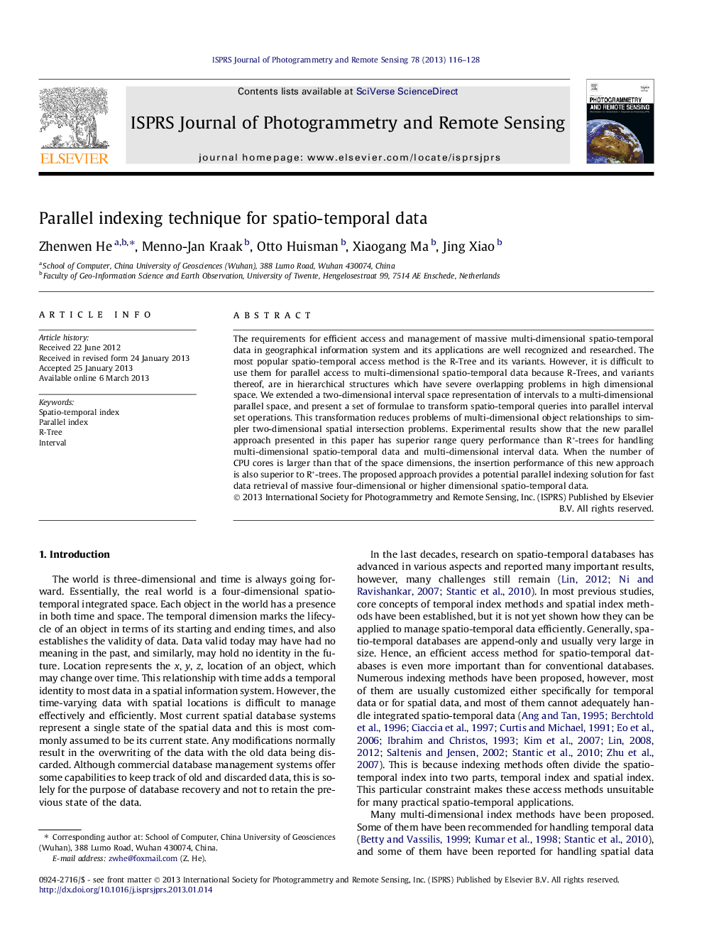 Parallel indexing technique for spatio-temporal data