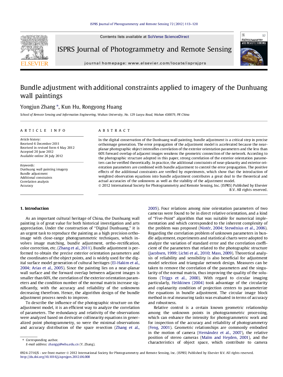 Bundle adjustment with additional constraints applied to imagery of the Dunhuang wall paintings