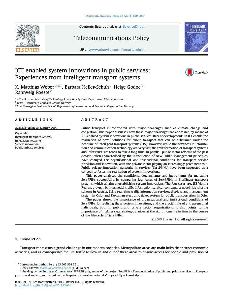 ICT-enabled system innovations in public services: Experiences from intelligent transport systems