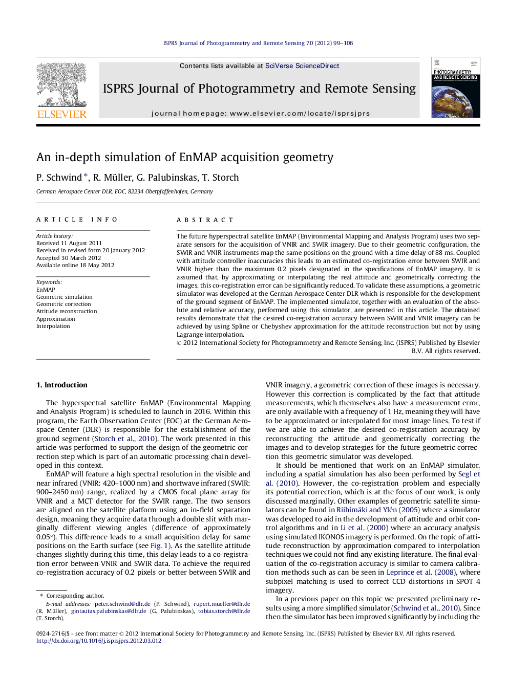 An in-depth simulation of EnMAP acquisition geometry