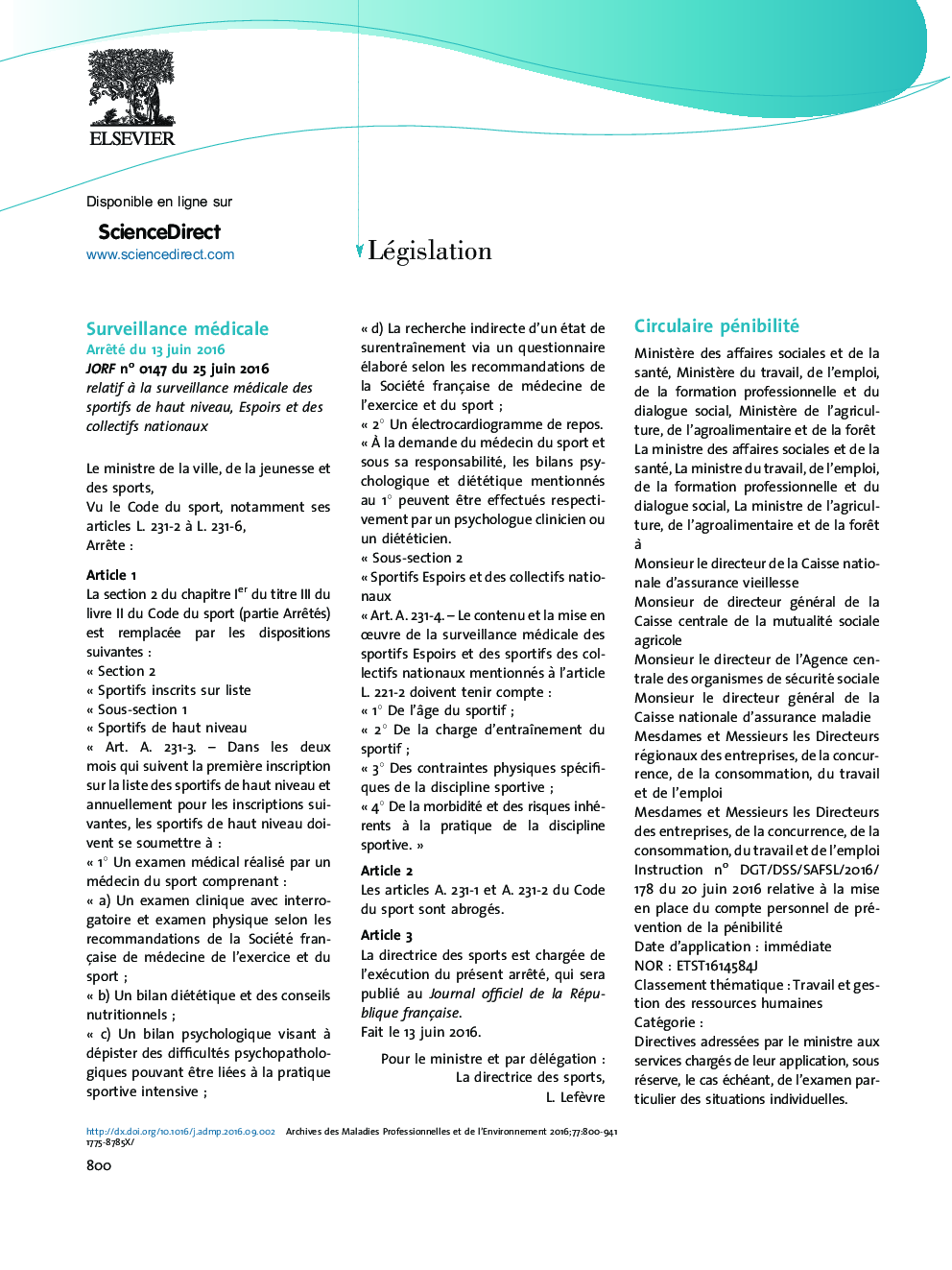 عکس صفحه اول مقاله: Législation Législation