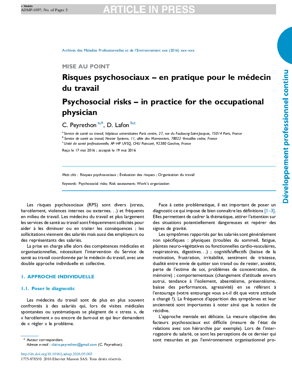 Risques psychosociaux -Â en pratique pour le médecin du travail