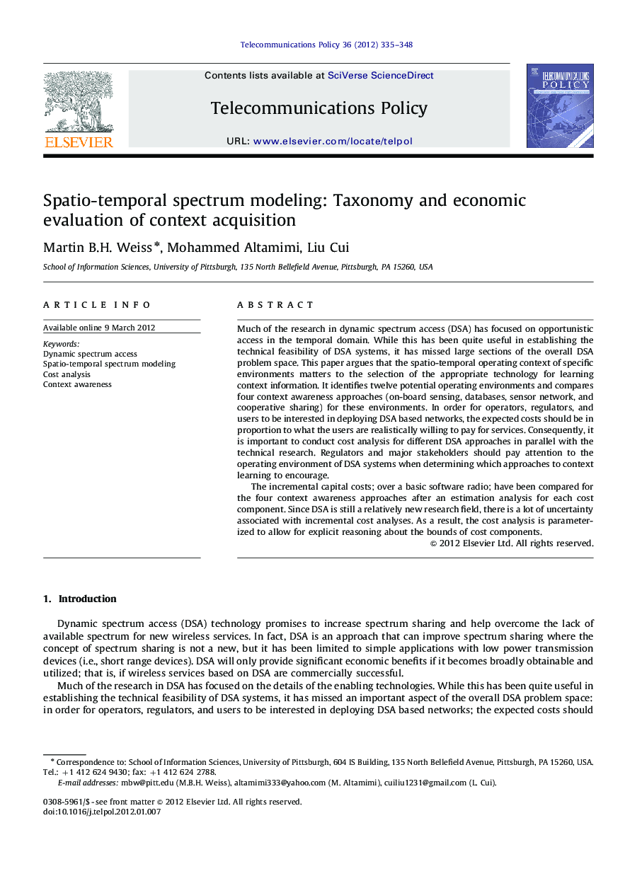 Spatio-temporal spectrum modeling: Taxonomy and economic evaluation of context acquisition