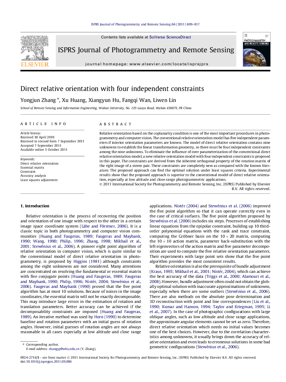 Direct relative orientation with four independent constraints