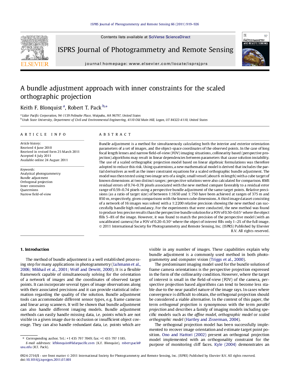 A bundle adjustment approach with inner constraints for the scaled orthographic projection