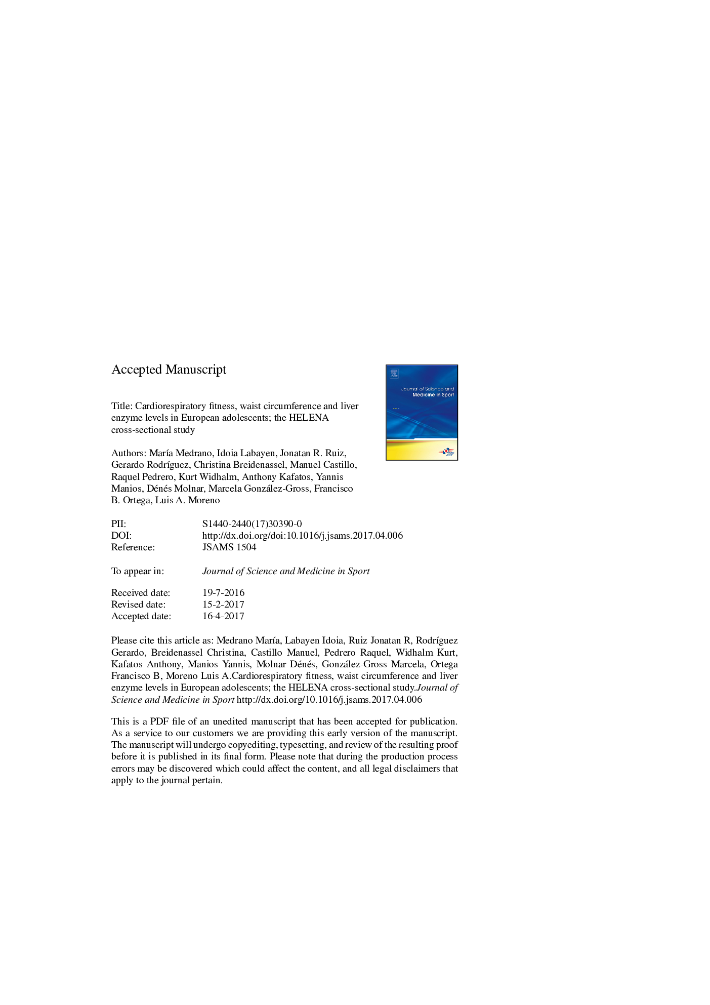 Cardiorespiratory fitness, waist circumference and liver enzyme levels in European adolescents: The HELENA cross-sectional study