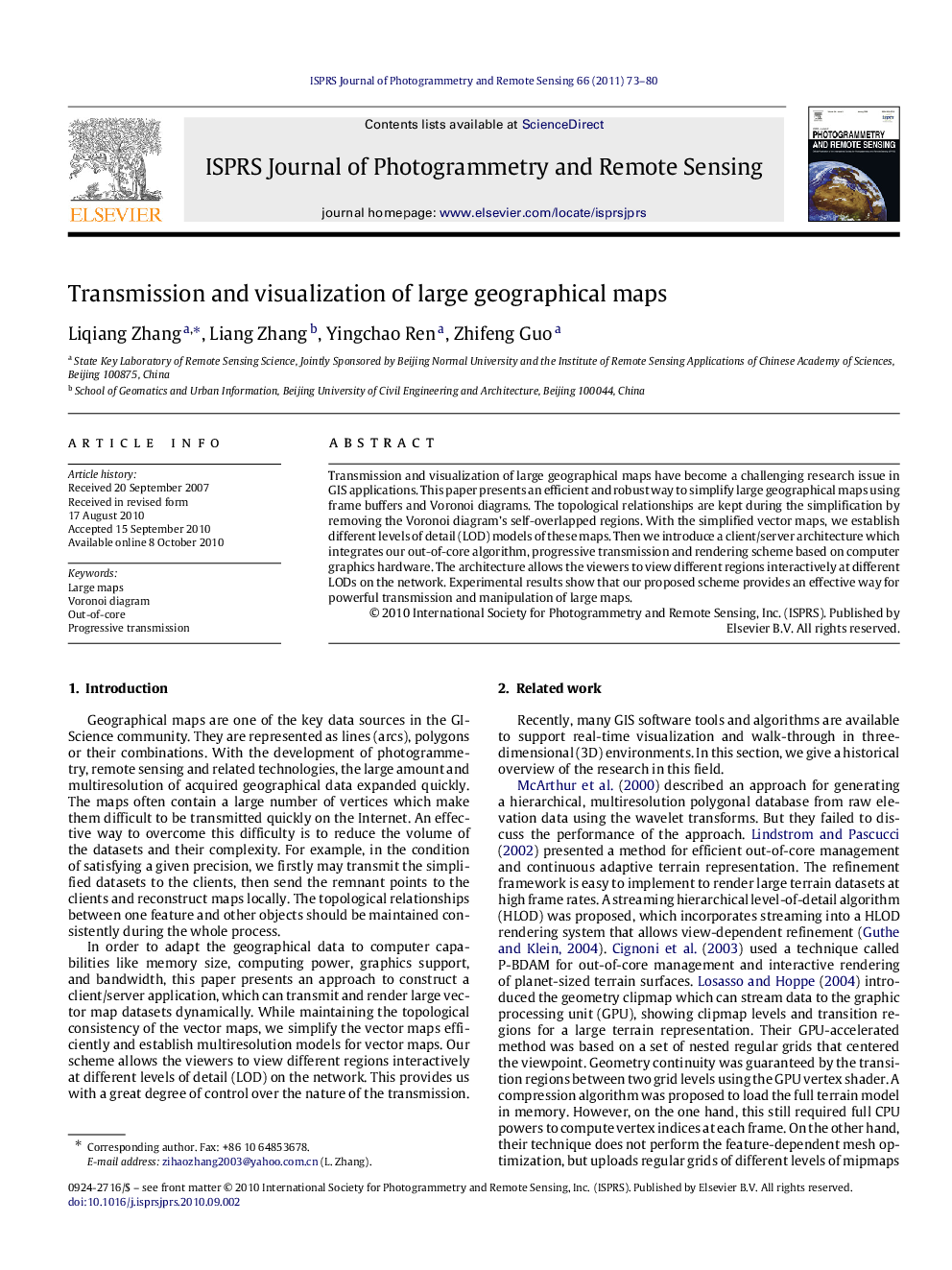 Transmission and visualization of large geographical maps