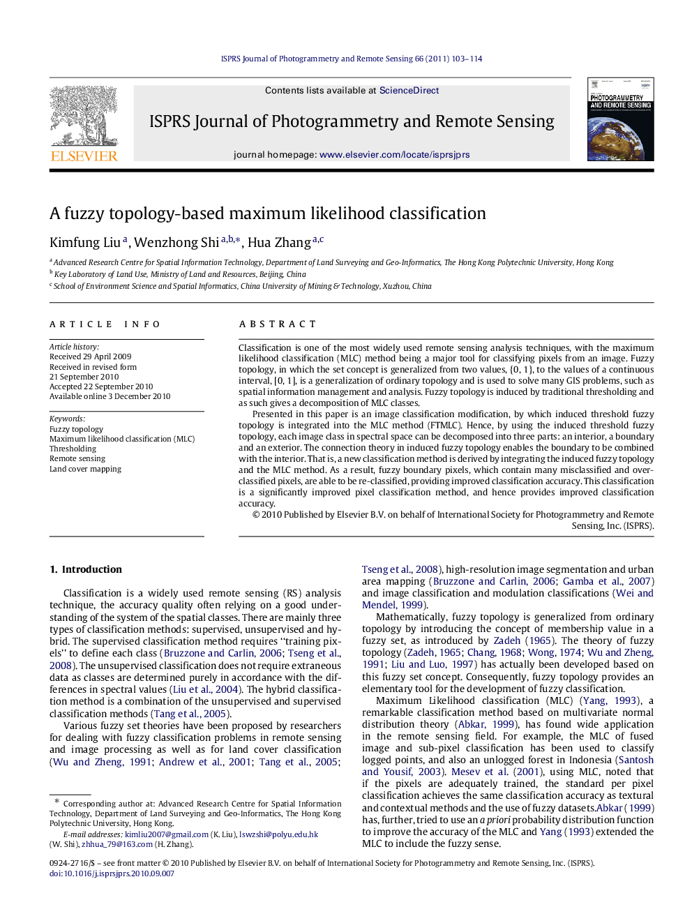 A fuzzy topology-based maximum likelihood classification