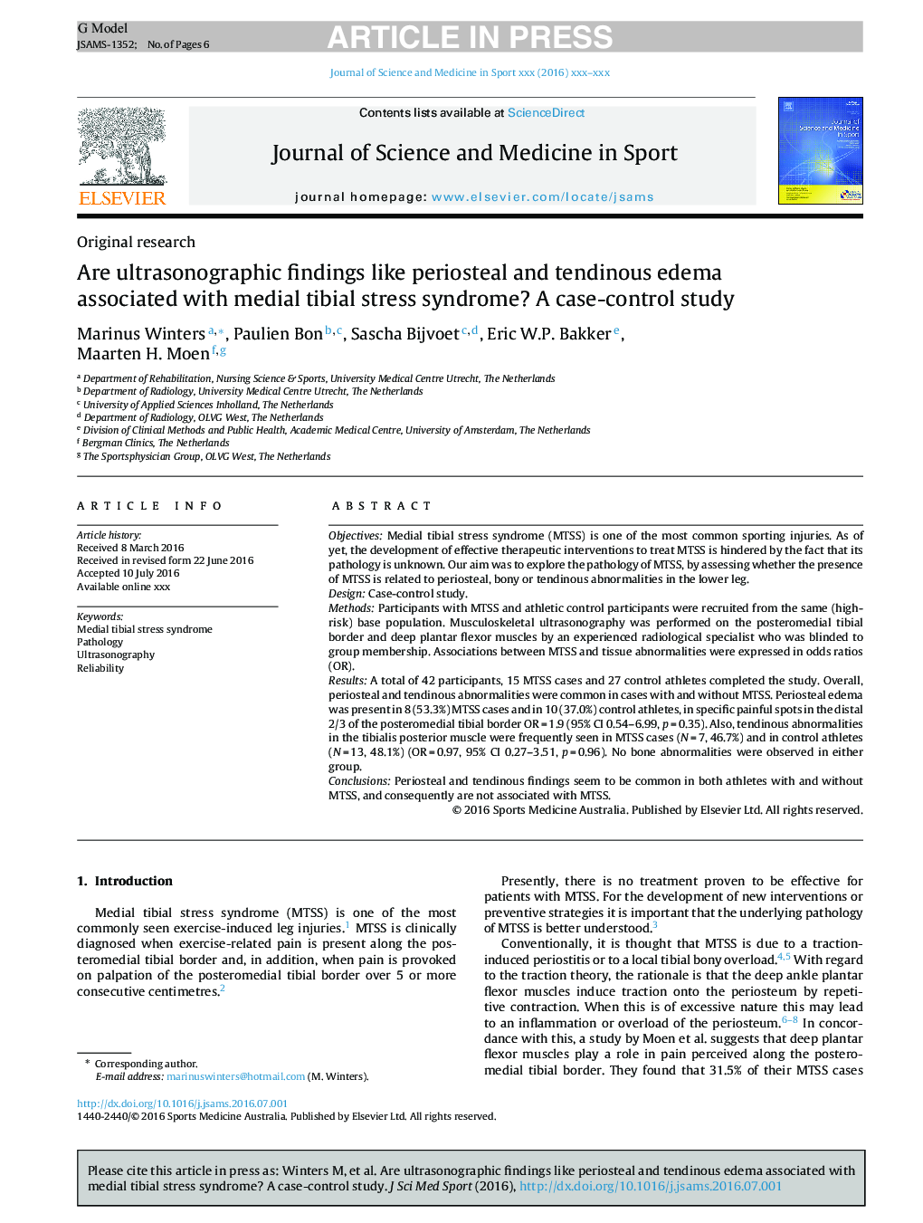 Are ultrasonographic findings like periosteal and tendinous edema associated with medial tibial stress syndrome? A case-control study