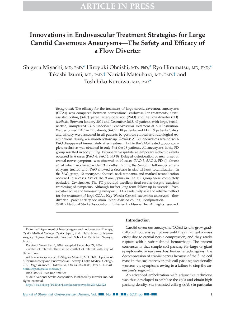 Innovations in Endovascular Treatment Strategies for Large Carotid Cavernous Aneurysms-The Safety and Efficacy of a Flow Diverter