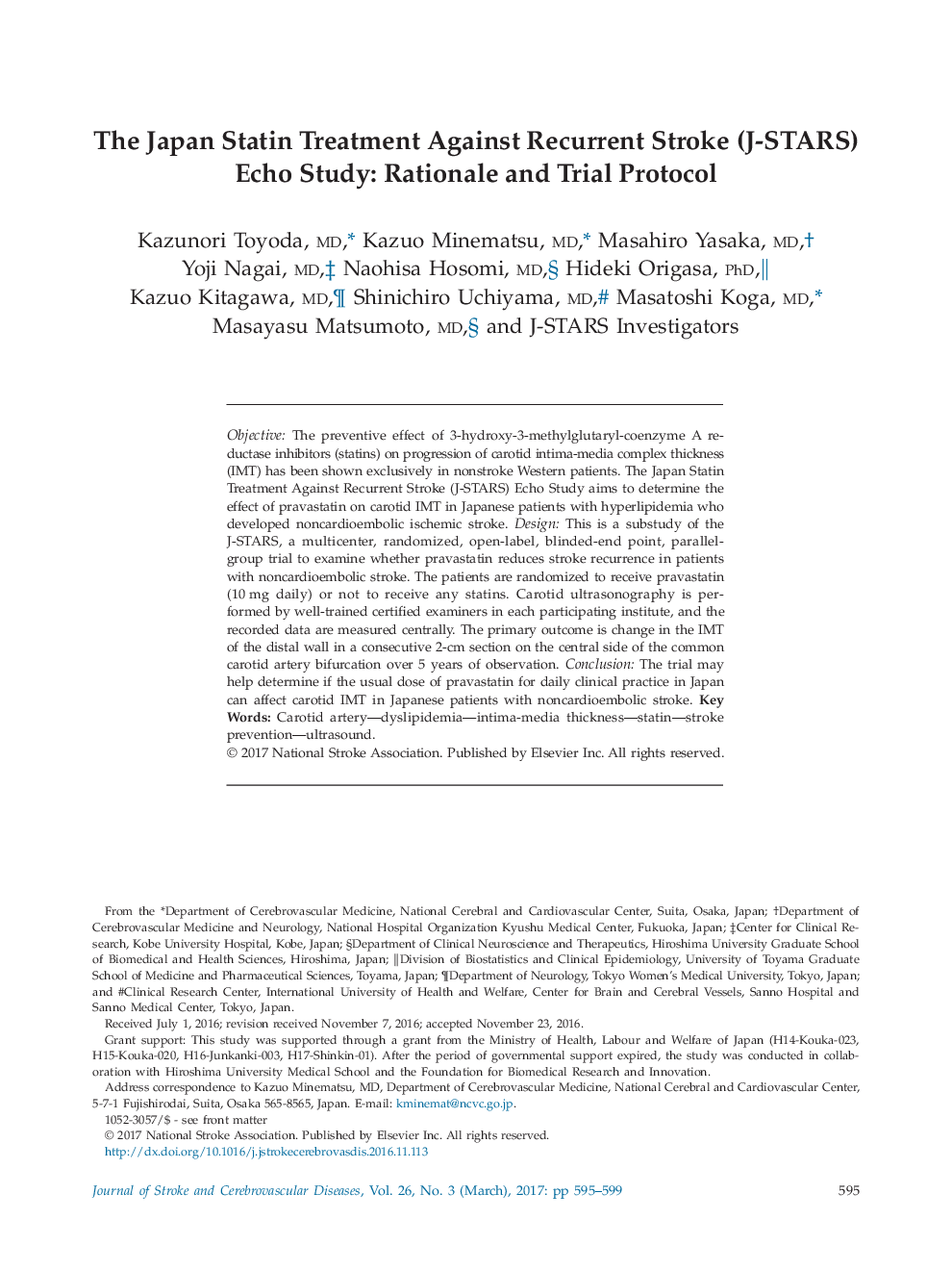 The Japan Statin Treatment Against Recurrent Stroke (J-STARS) Echo Study: Rationale and Trial Protocol