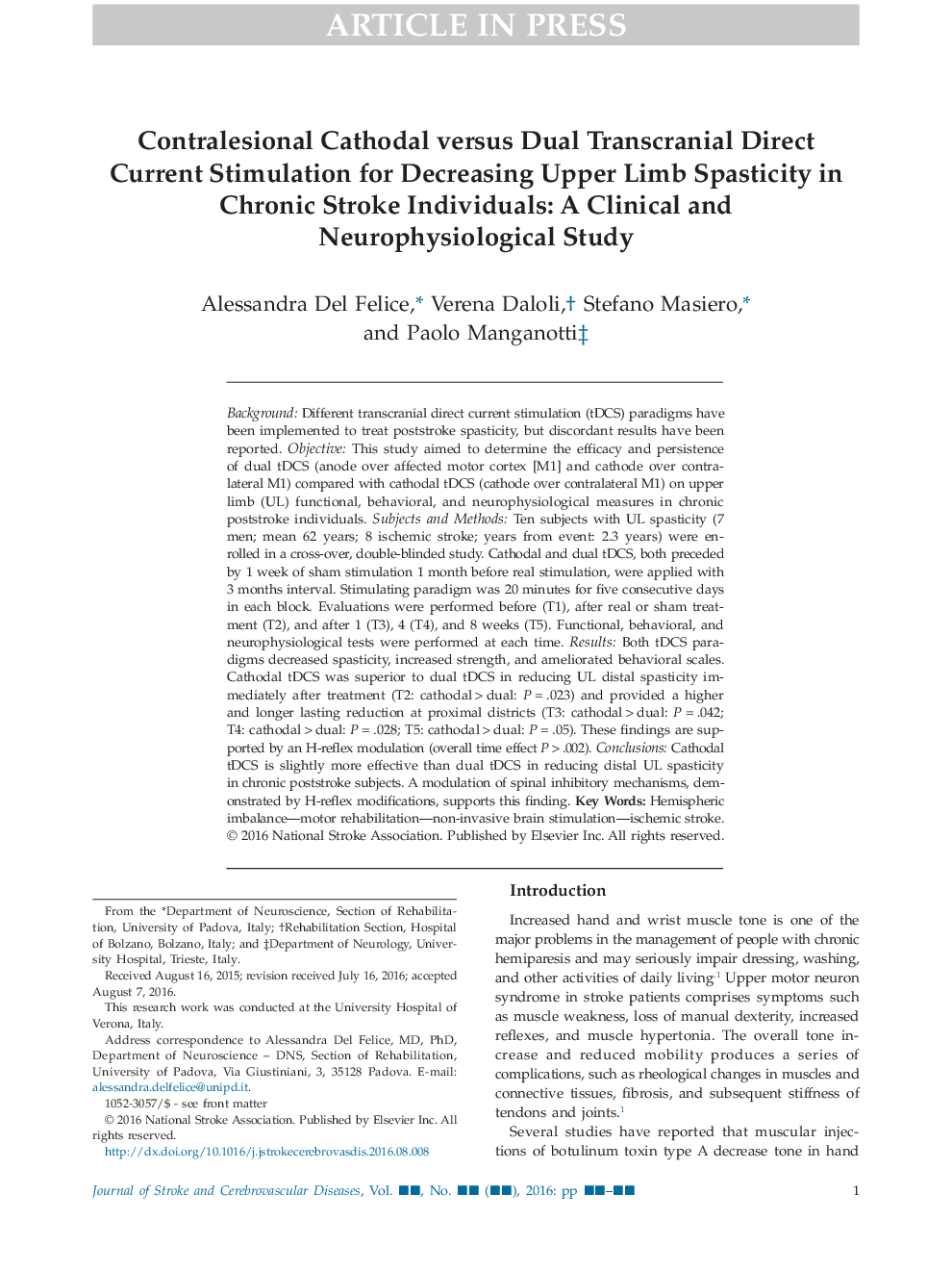 Contralesional Cathodal versus Dual Transcranial Direct Current Stimulation for Decreasing Upper Limb Spasticity in Chronic Stroke Individuals: A Clinical and Neurophysiological Study