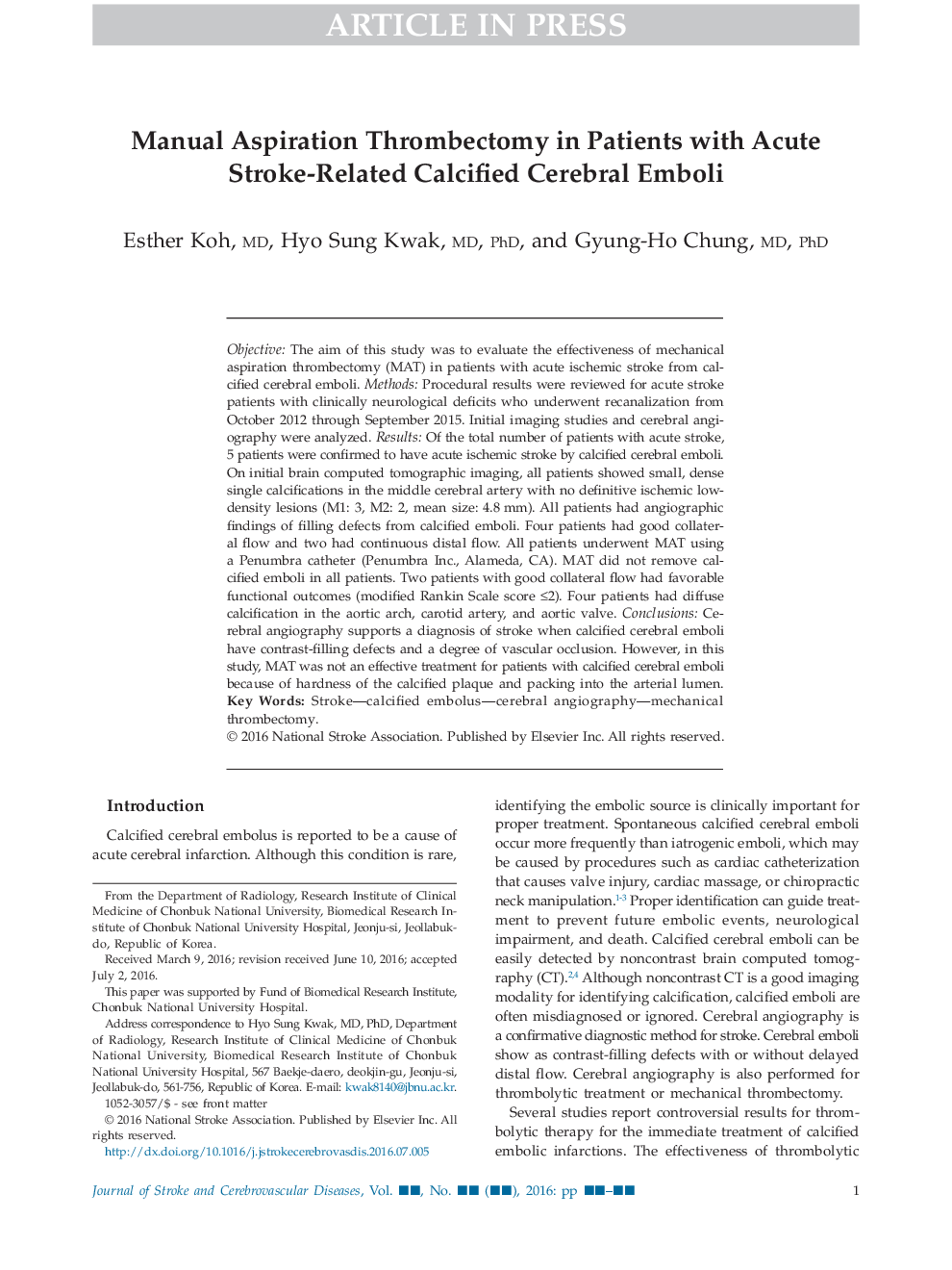 Manual Aspiration Thrombectomy in Patients with Acute Stroke-Related Calcified Cerebral Emboli