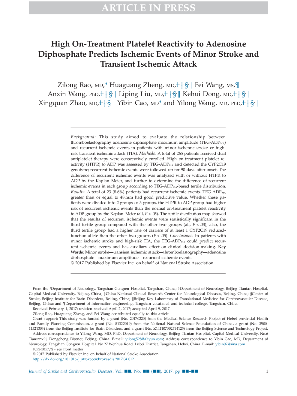 واکنش پالکتیو به درمان با آدنوزین دی فسفات پیش از وقوع موارد ایسکمیک سکته مغزی کوچک و حملات ایسکمیک گذرا 