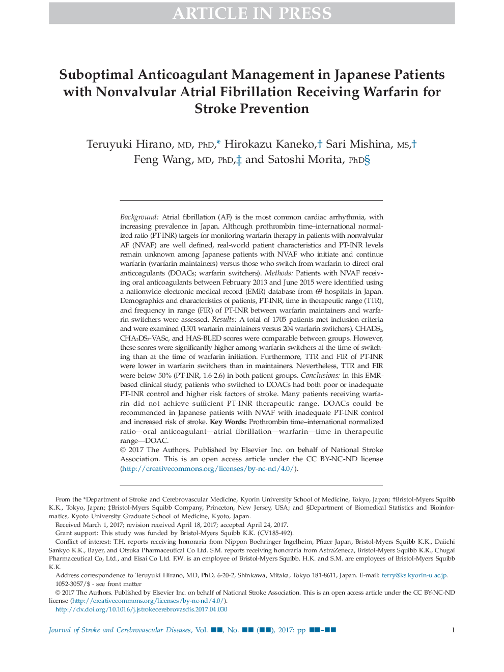 Suboptimal Anticoagulant Management in Japanese Patients with Nonvalvular Atrial Fibrillation Receiving Warfarin for Stroke Prevention