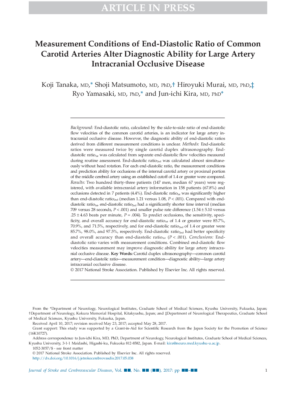 Measurement Conditions of End-Diastolic Ratio of Common Carotid Arteries Alter Diagnostic Ability for Large Artery Intracranial Occlusive Disease