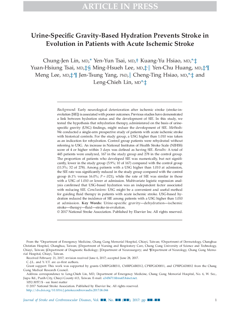 هیدراتاسیون مبتنی بر جاذبه ادرار از سکته مغزی در تکامل بیماران مبتلا به سکته ایسکمیک حاد جلوگیری می کند 