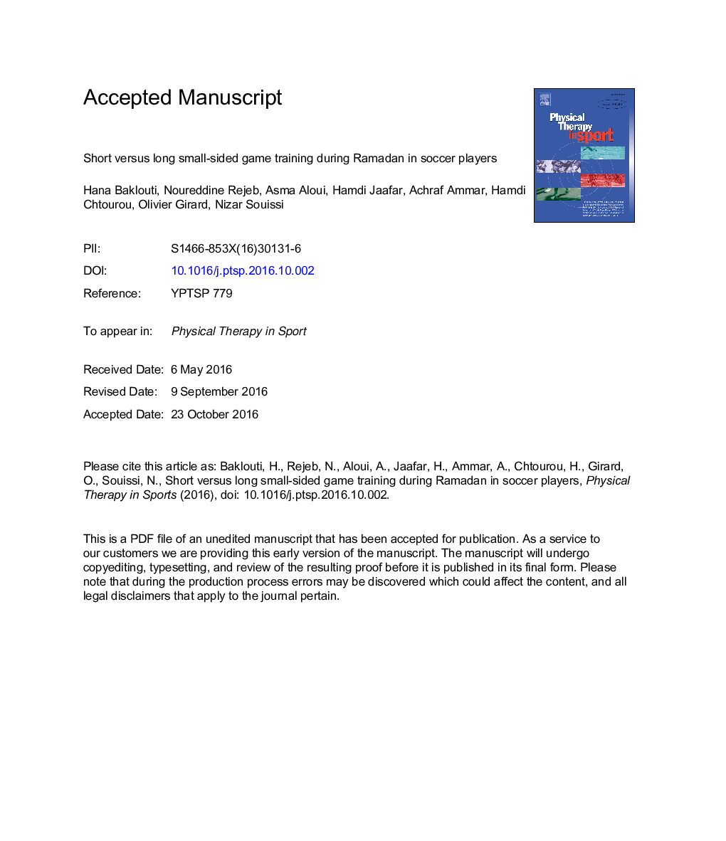 Short versus long small-sided game training during Ramadan in soccer players