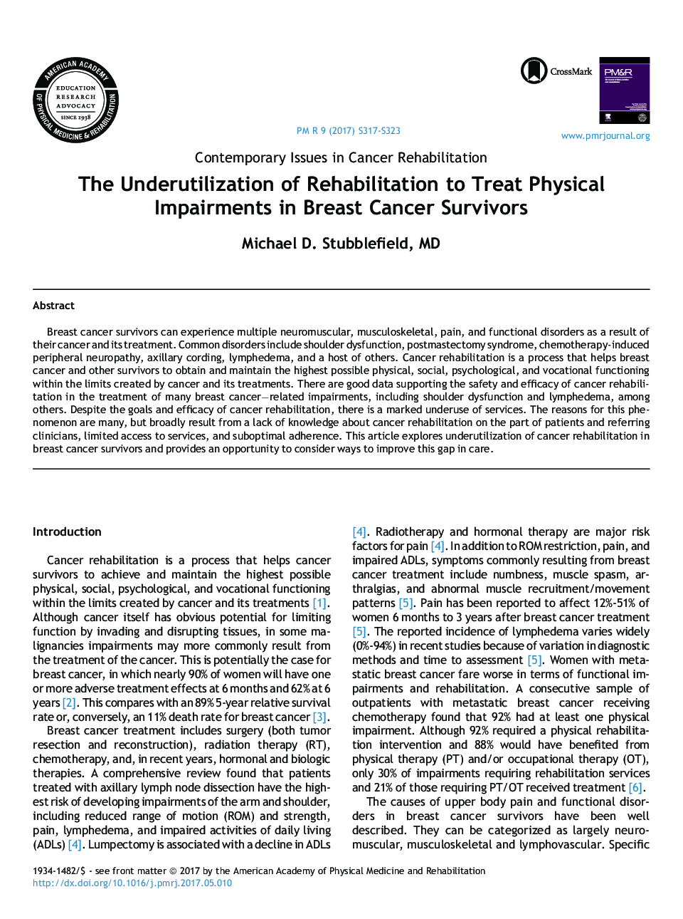 The Underutilization of Rehabilitation to Treat Physical Impairments in Breast Cancer Survivors