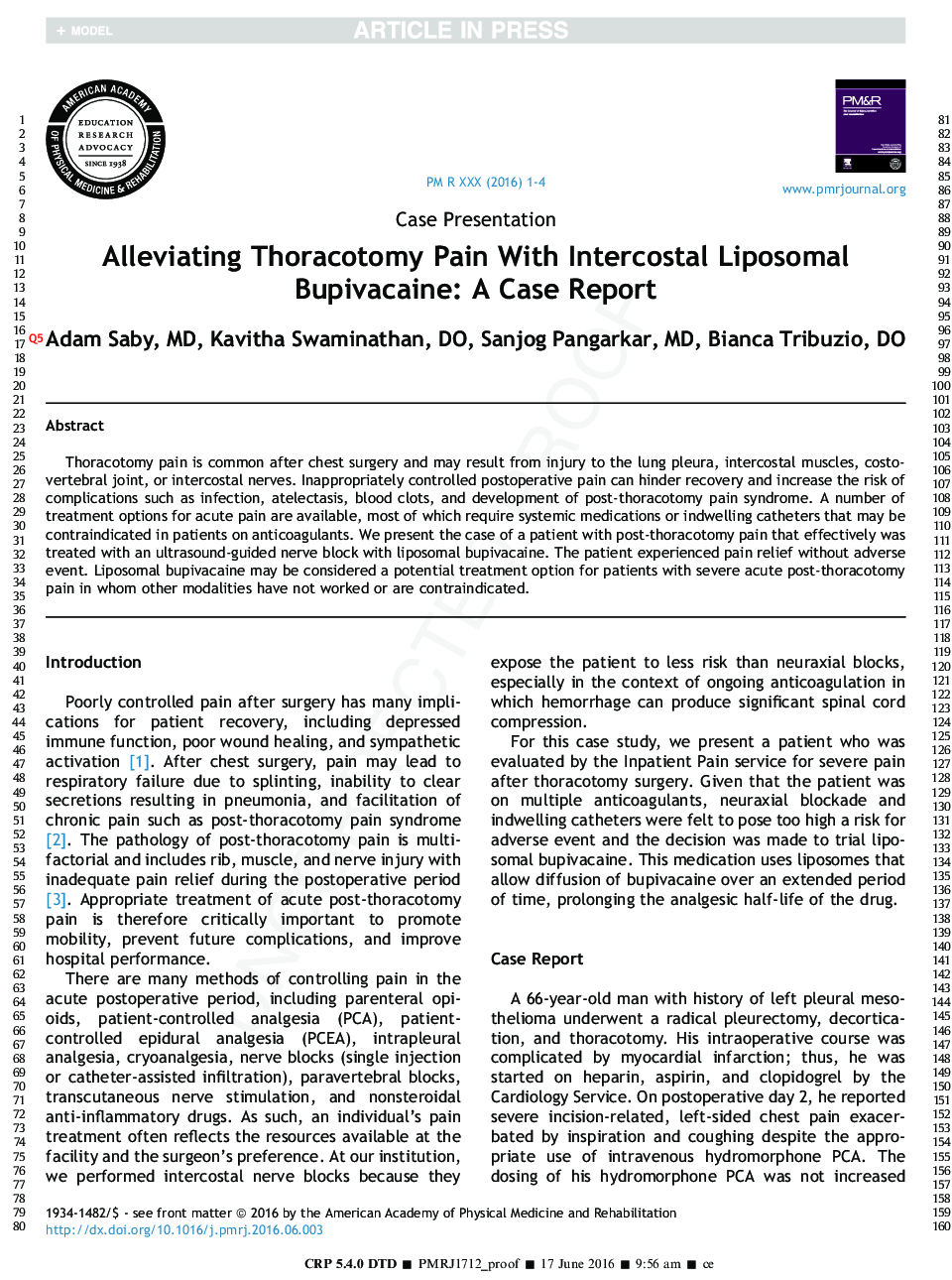 Alleviating Thoracotomy Pain With Intercostal Liposomal Bupivacaine: A Case Report