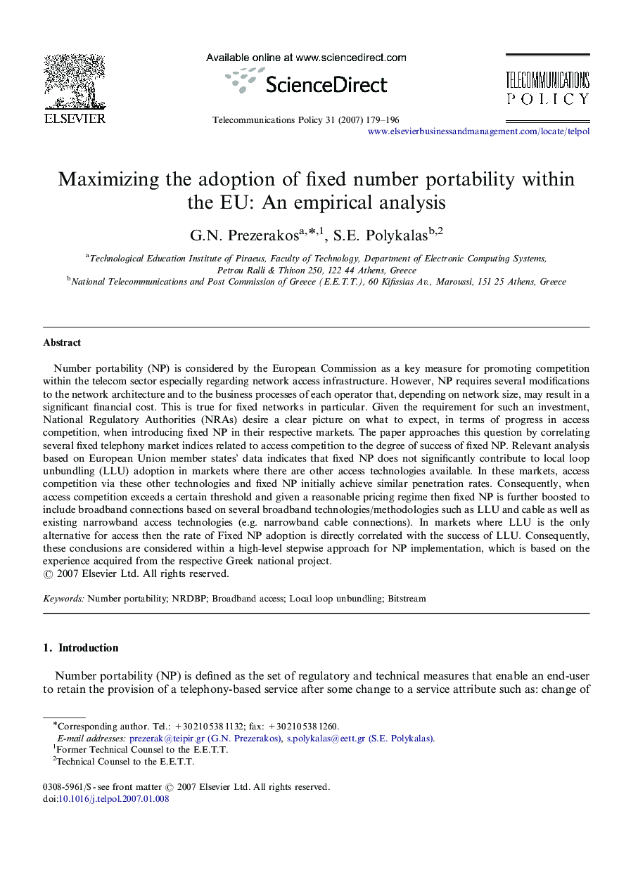 Maximizing the adoption of fixed number portability within the EU: An empirical analysis