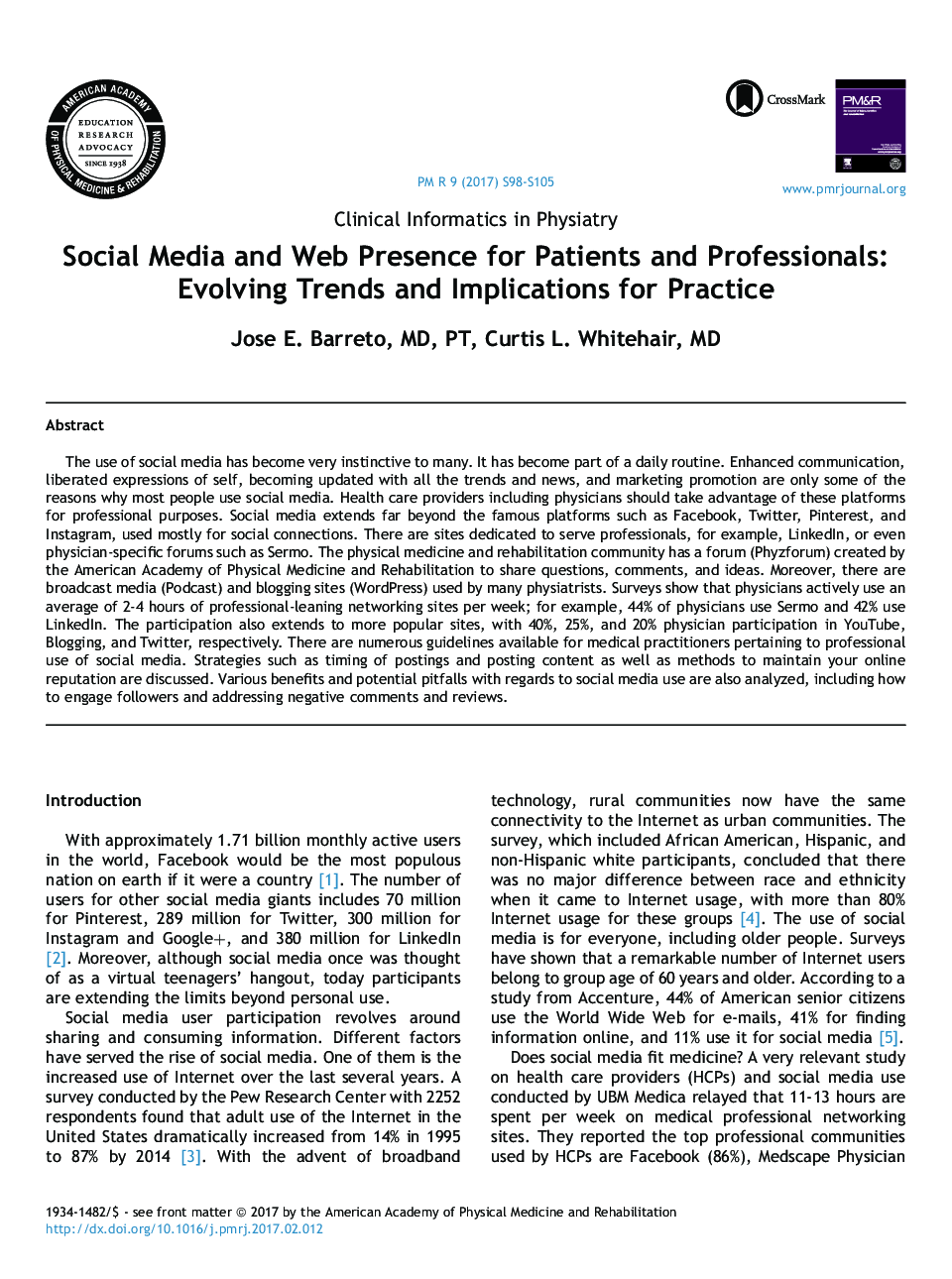 Social Media and Web Presence for Patients and Professionals: Evolving Trends and Implications for Practice