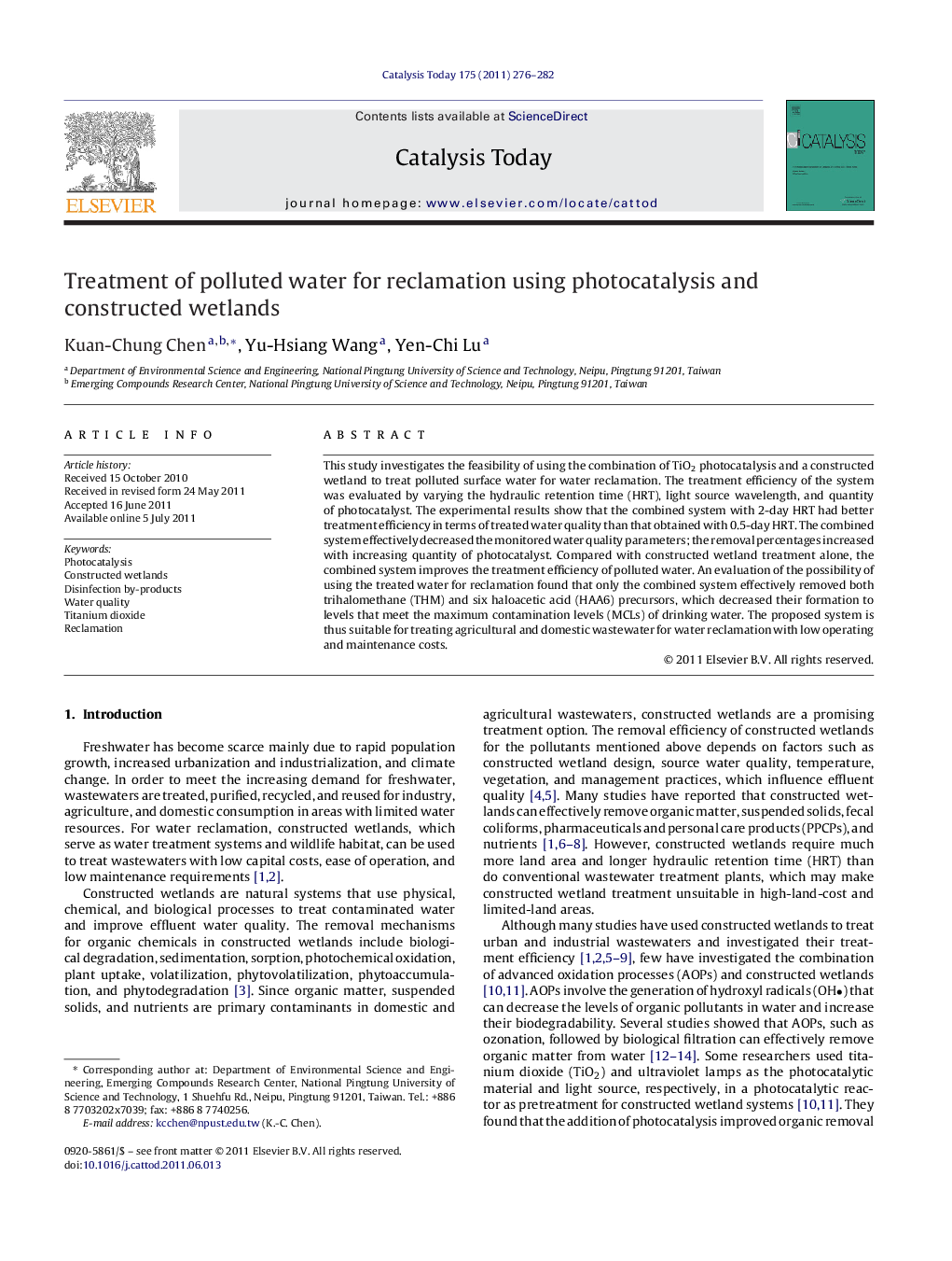 Treatment of polluted water for reclamation using photocatalysis and constructed wetlands