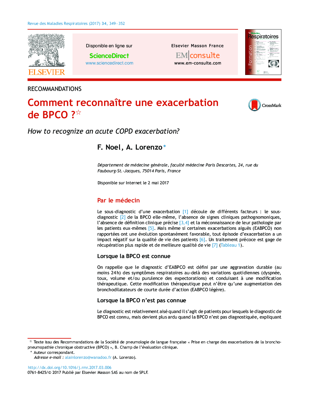 عکس صفحه اول مقاله: Comment reconnaître une exacerbation de BPCO ? Comment reconnaître une exacerbation de BPCO ?
