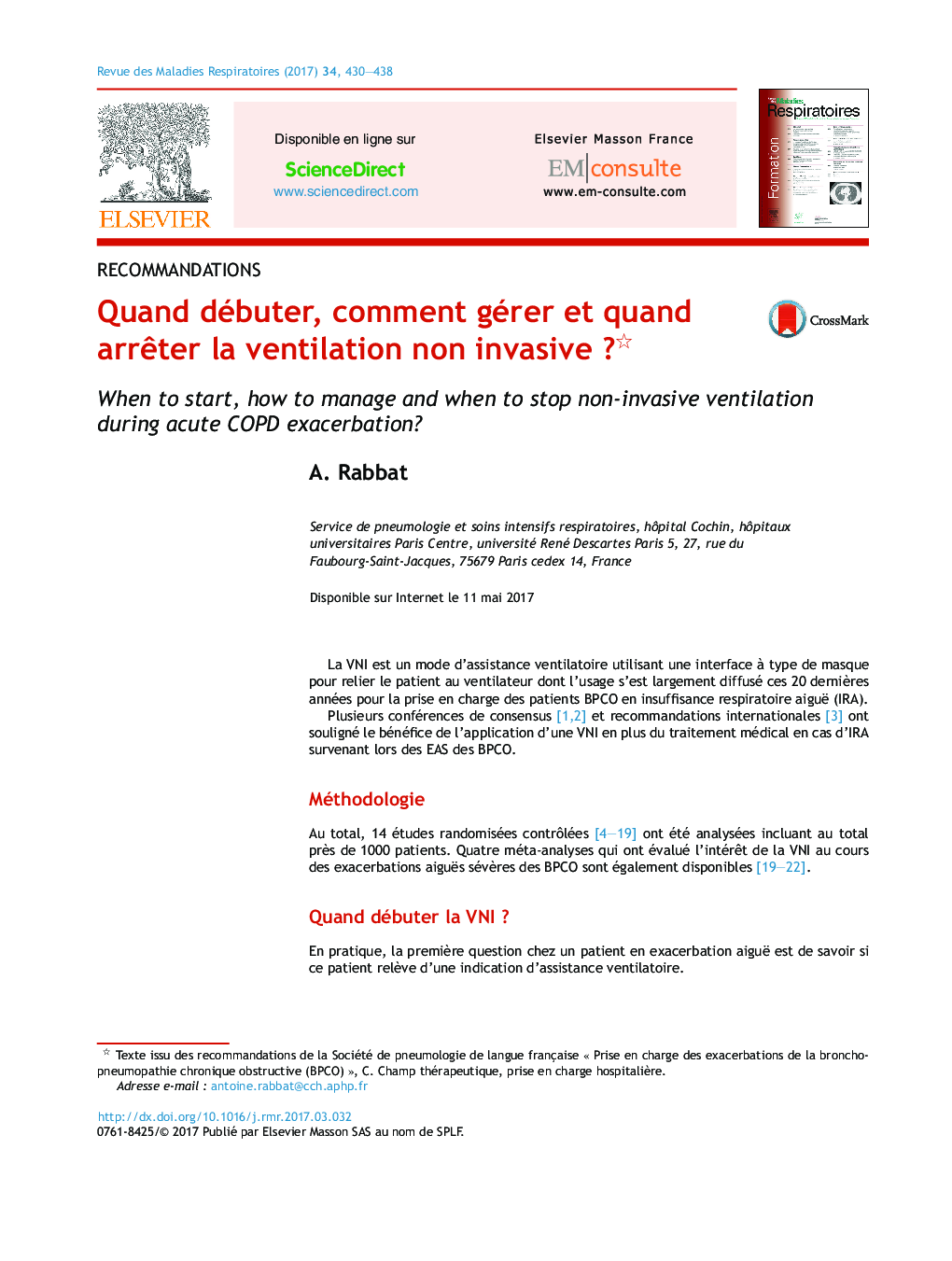 عکس صفحه اول مقاله: Quand débuter, comment gérer et quand arrêter la ventilation non invasive ? Quand débuter, comment gérer et quand arrêter la ventilation non invasive ?