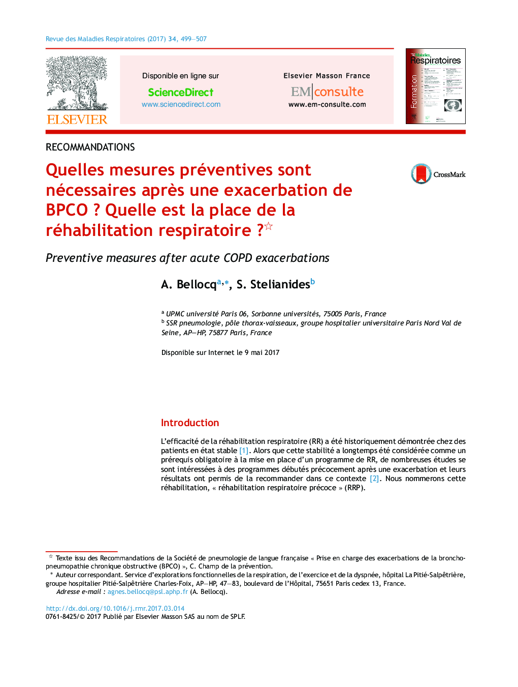 عکس صفحه اول مقاله: Quelles mesures préventives sont nécessaires après une exacerbation de BPCO ? Quelle est la place de la réhabilitation respiratoire ? Quelles mesures préventives sont nécessaires après une exacerbation de BPCO ? Quelle est la place de la réhabilitation respiratoire ?