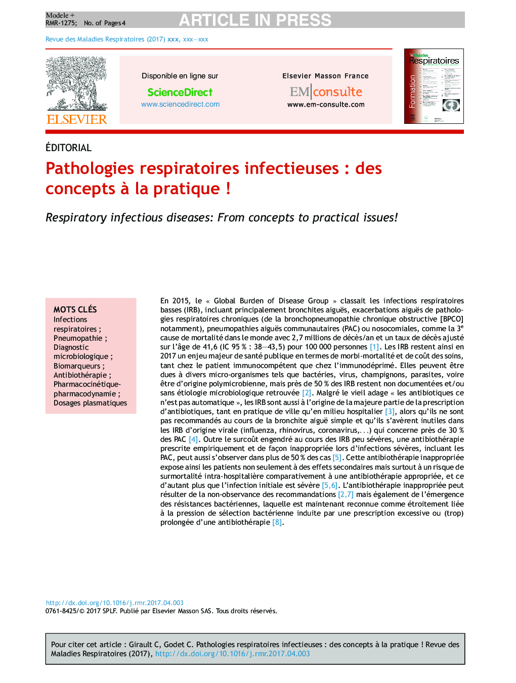 Pathologies respiratoires infectieusesÂ : des concepts Ã  la pratiqueÂ !