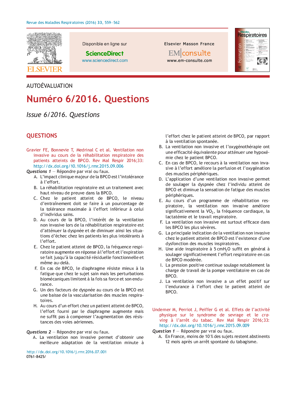 عکس صفحه اول مقاله: Numéro 6/2016. Questions Numéro 6/2016. Questions