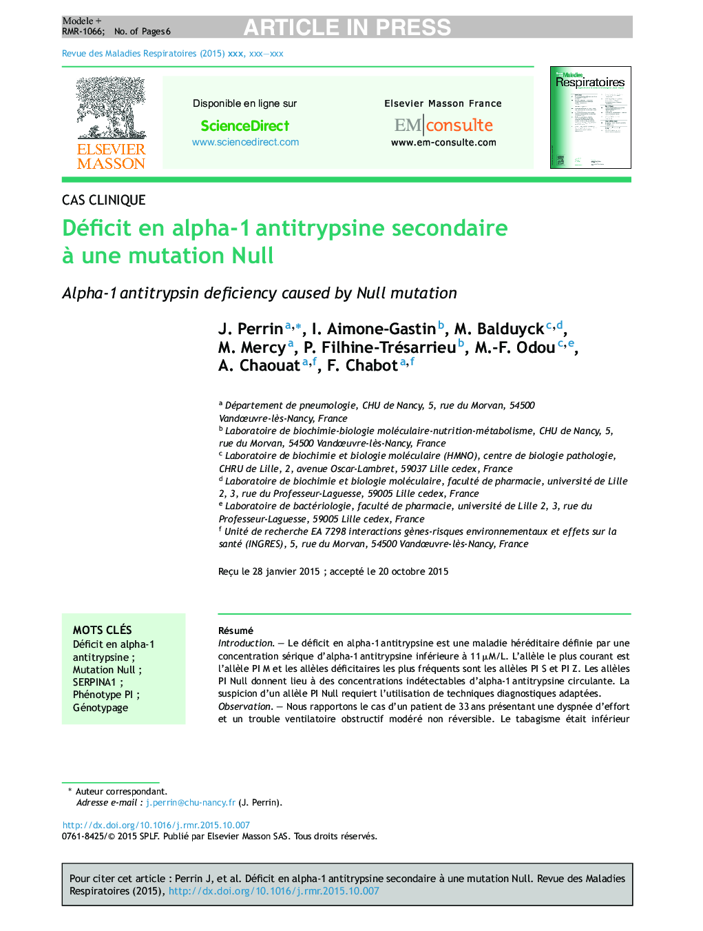 Déficit en alpha-1Â antitrypsine secondaire Ã  une mutation Null