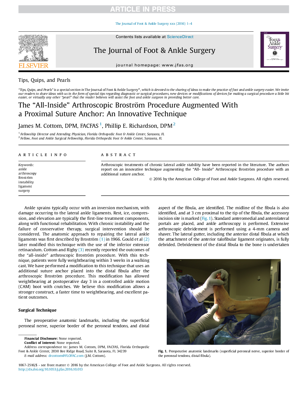 The “All-Inside” Arthroscopic Broström Procedure Augmented With a Proximal Suture Anchor: An Innovative Technique