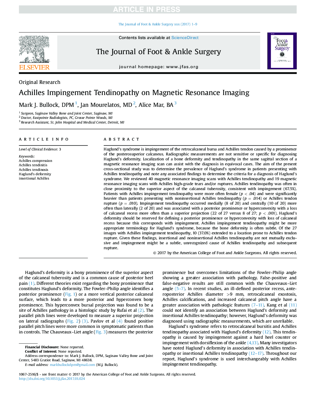 Achilles Impingement Tendinopathy on Magnetic Resonance Imaging