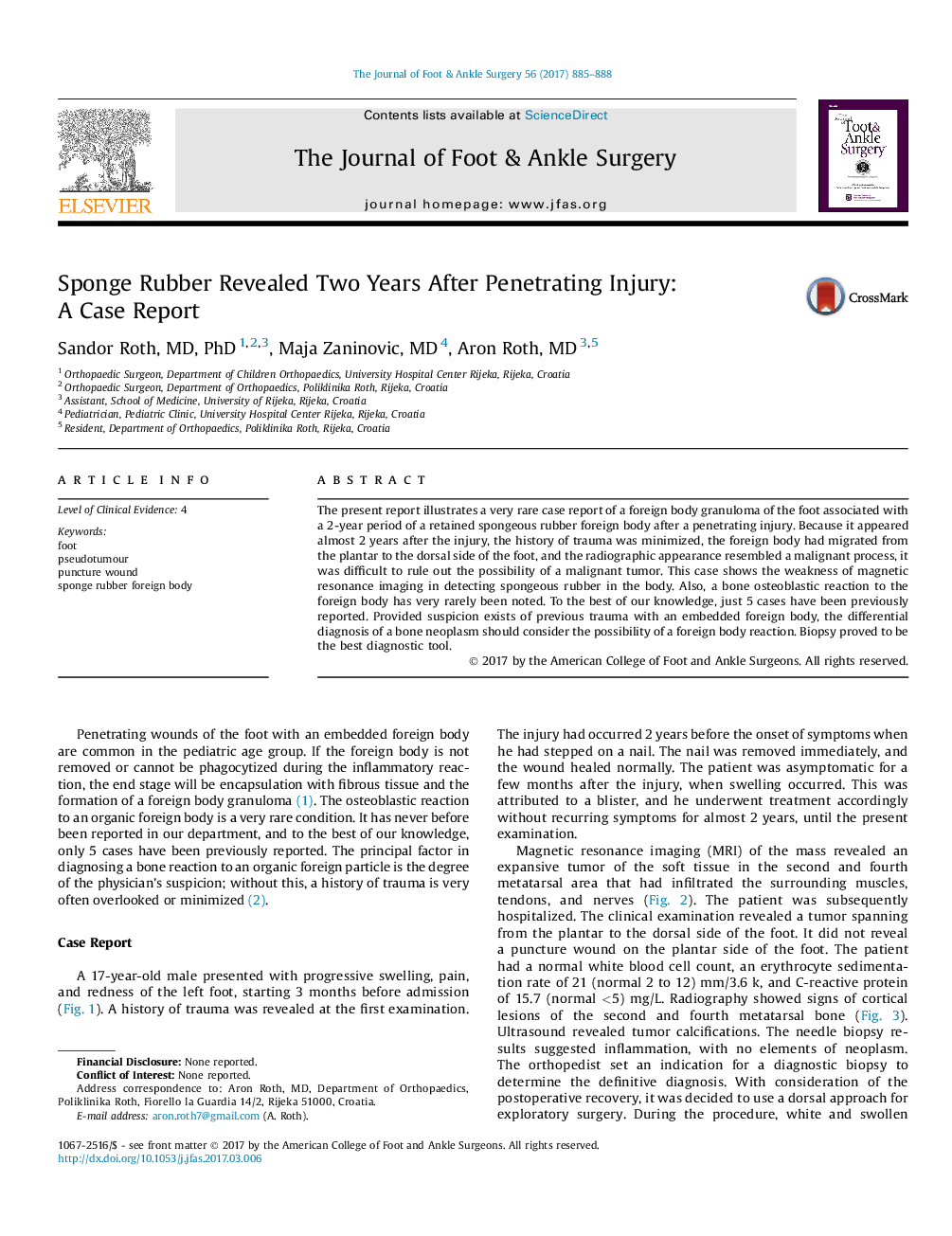 Sponge Rubber Revealed Two Years After Penetrating Injury: AÂ CaseÂ Report