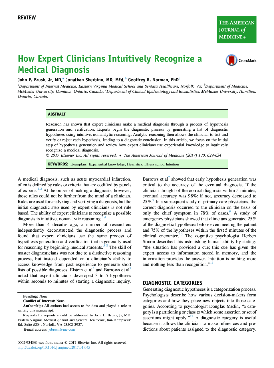 How Expert Clinicians Intuitively Recognize a Medical Diagnosis